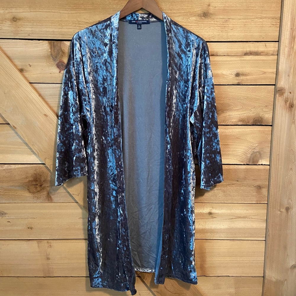 One Clothing Silver Crushed Velvet Cardigan